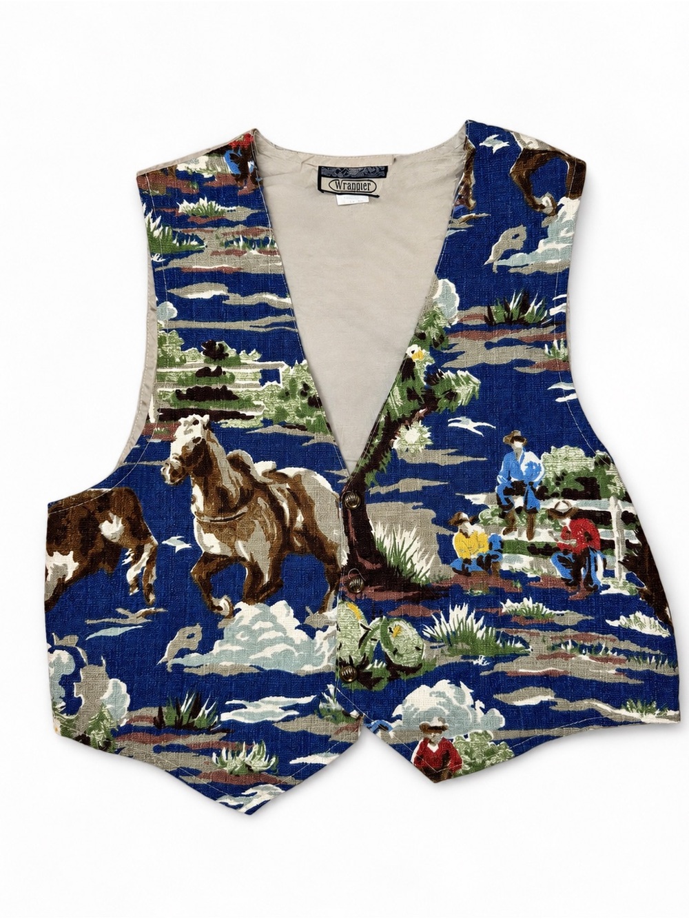 Vintage Wrapper Western Horse/Cowboy Print Cotton Vest Made in USA. Large